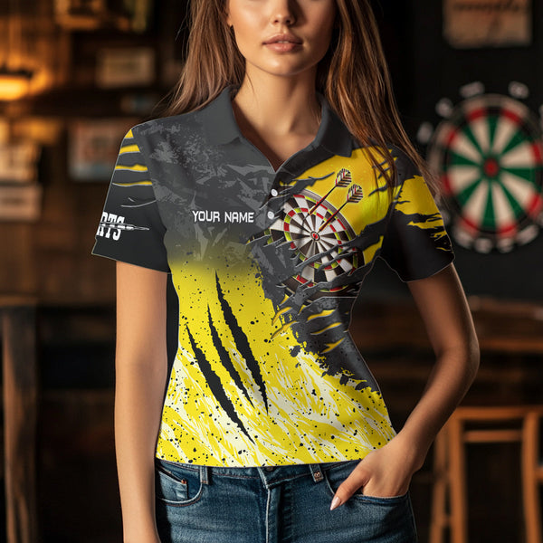 Personalized Yellow Black Eagle Dartboard Dart Polo & Quarter Zip For Women Custom Team Dart Jerseys TDM3521