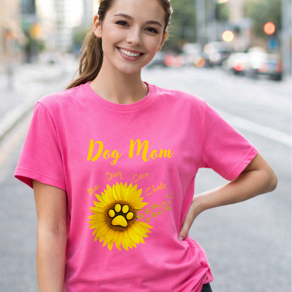 Dog Mom Sunflower Dog Paw Custom T-shirt, Personalized Gift for Dog Mom FSD4814