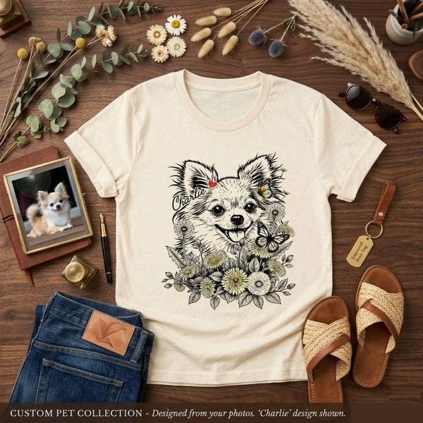 Floral Dog Portrait T-Shirt Custom Pet Gift for Dog Lovers FSD4816
