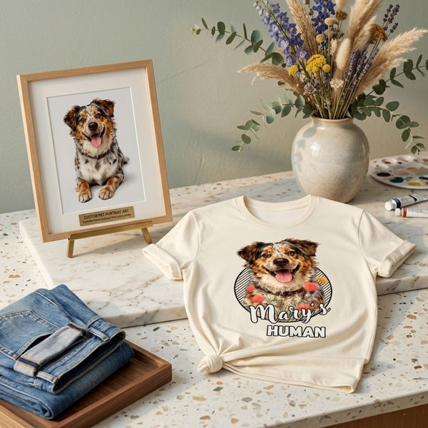 Floral Dog Portrait T-Shirt Custom Pet Gift for Dog Lovers, Dog Mom FSD4817