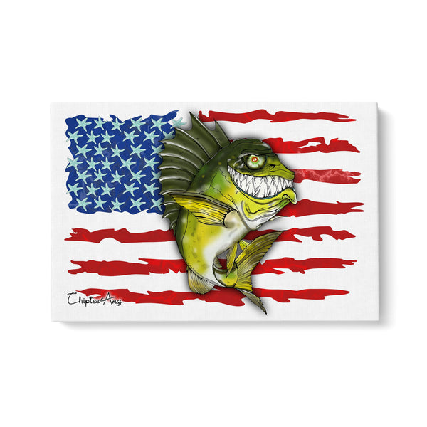 Largemouth Bass fishing with American flag ChipteeAmz's art Matte Canvas AT004