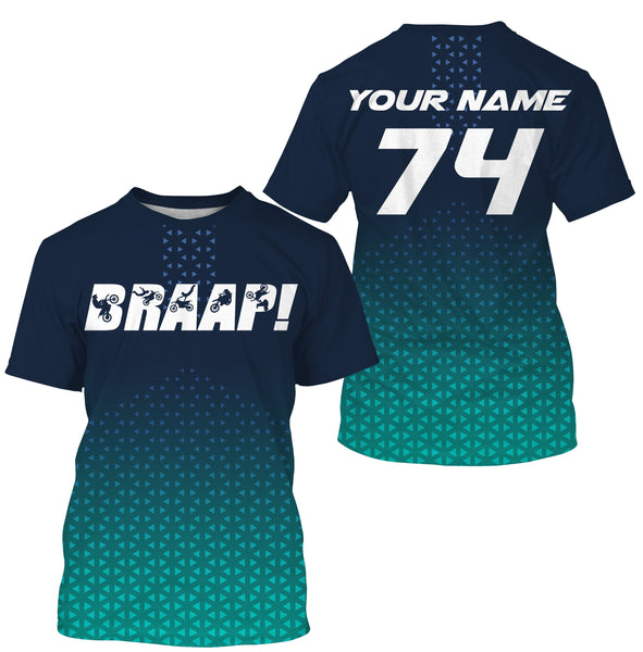 Custom motocross jersey blue Braaap UPF30+ kids men women dirt bike racing long sleeves motorcycle NMS1041