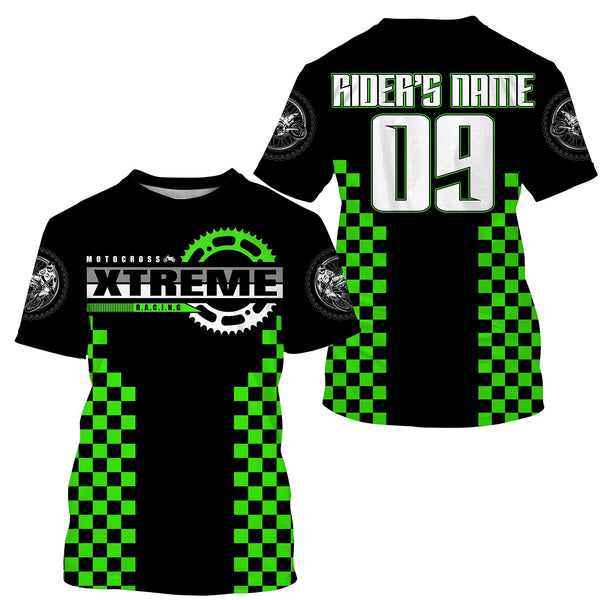 Green Motocross jersey custom kid men women UPF30+ dirt bike riding extreme MX shirt motorcycle PDT96