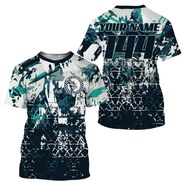 Custom motocross jersey blue camouflage kid men women UPF30+ MX racing dirt bike offroad motorcycle NMS985