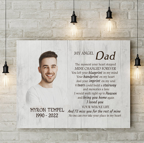 Personalized Dad Memorial Canvas, Dad in Heaven Photo Frame, Bereavement Gift for Loss of Father N2675
