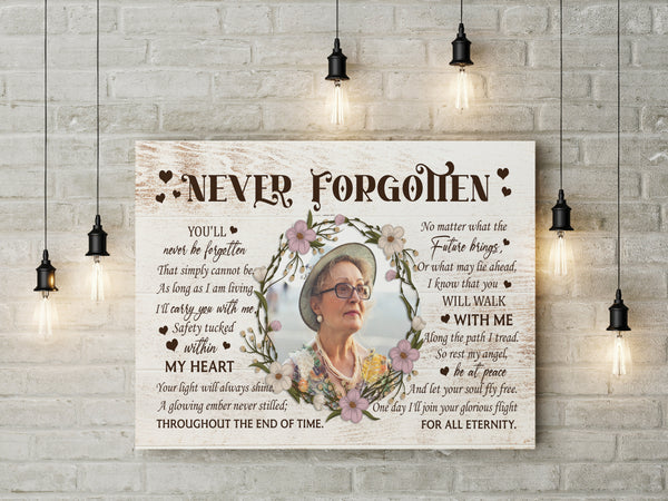 Personalized Memorial Gifts Rememberance Sympathy Canvas for Loss of Loved One Never Forgotten VTQ02