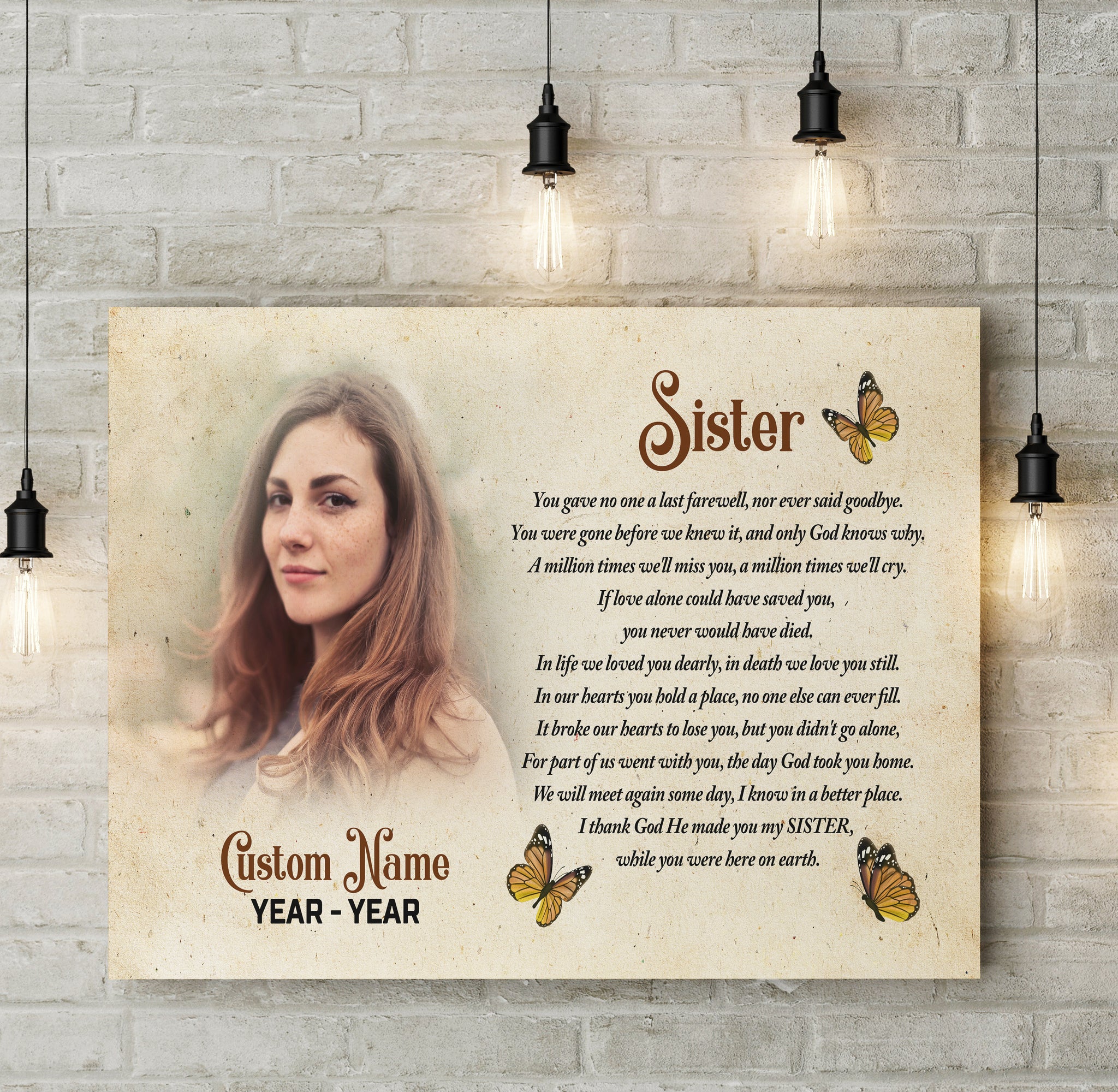 Personalized Sister Memorial Canvas, Sister Remembrance Sympathy Gift for Loss of Sister in Heaven N2716