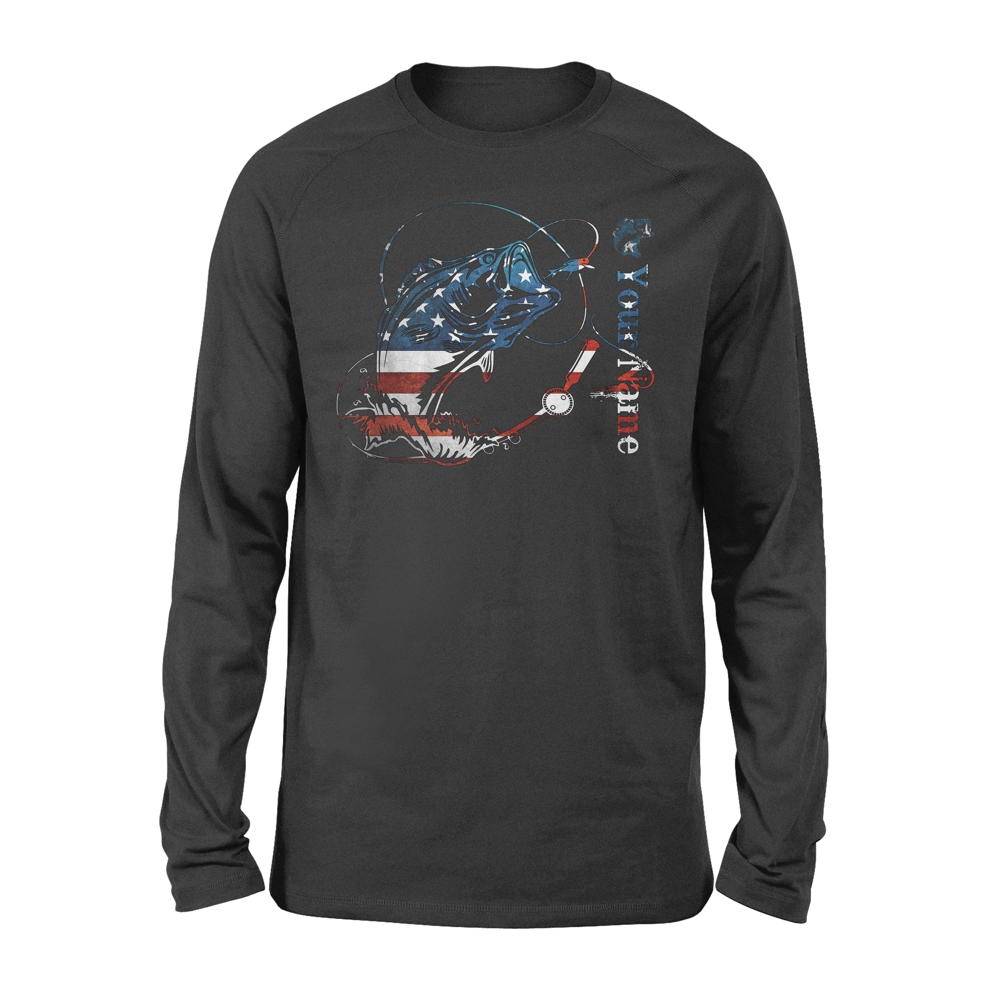 US Bass Fishing American Flag 4th July Custom name Long Sleeve D02 NQS1248