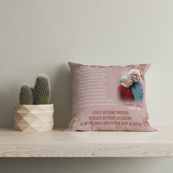 Parents Memorial Pillow| Mom Dad Remembrance Keepsake Gift, Custom Sympathy Gift for Loss of Parents| JPL52