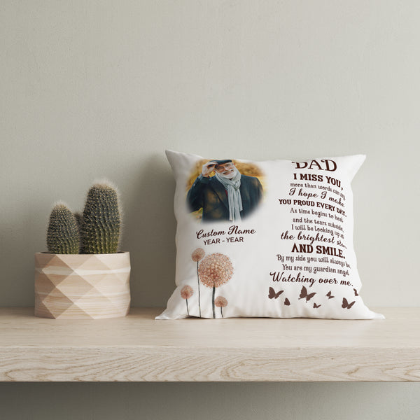 Dad Memorial Pillow Personalized Remembrance for Loss of Father in Heaven Sympathy Gift 1-sided Print| NPL64