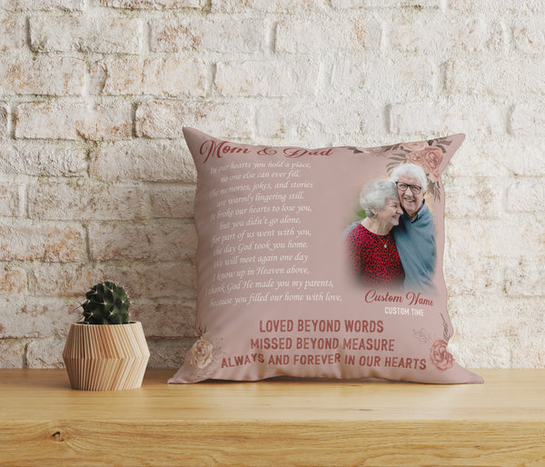Parents Memorial Pillow| Mom Dad Remembrance Keepsake Gift, Custom Sympathy Gift for Loss of Parents| JPL52