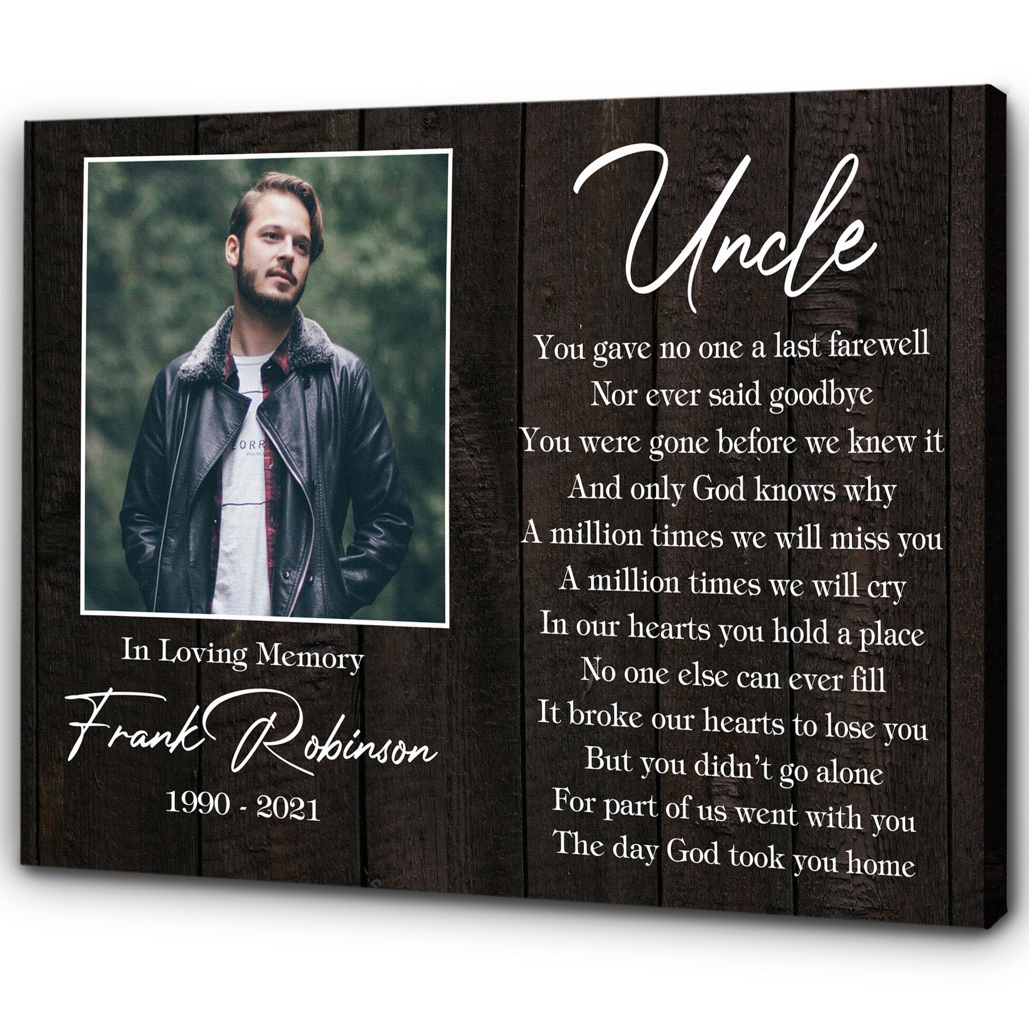 Uncle Remembrance - Personalized Memorial Canvas| In Memory of Uncle Memorial Canvas, Memorial Gift for Loss of Uncle, Sympathy Bereavement for Uncle in Heaven| N2342
