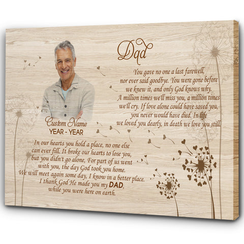 Dad Memorial Personalized Canvas - You Gave No One Last Farewell, Sympathy Gift for Loss of Father N2719