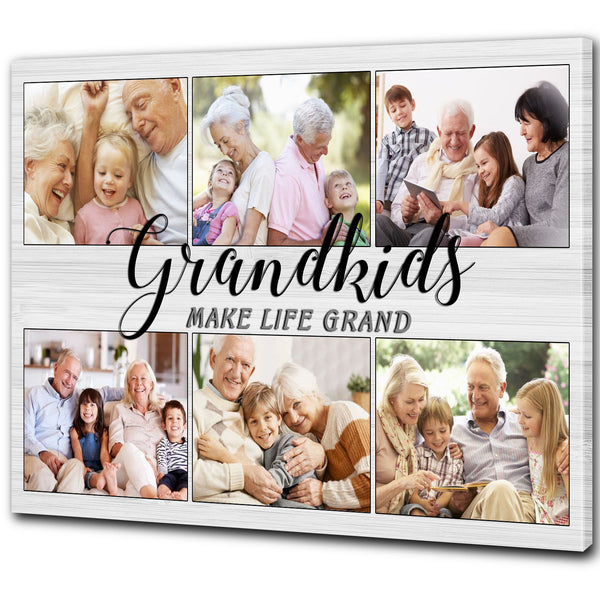 Grandkids Make Life Grand Personalized Canvas Photo Collage, Mothers's Day Gift for Grandmma, Grandparents Christmas Keepsake| N2524