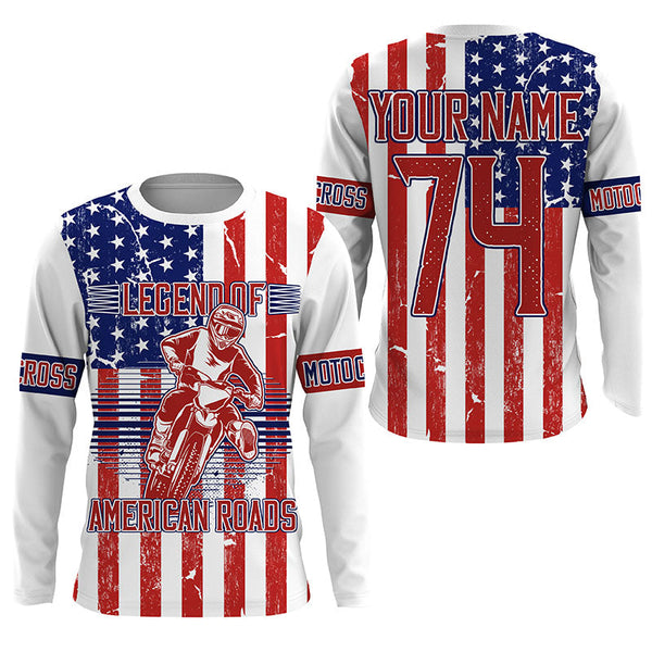 American Motocross Jersey Personalized UPF30+ Legend of Roads Dirt Bike MX Racing Patiotic NMS1168