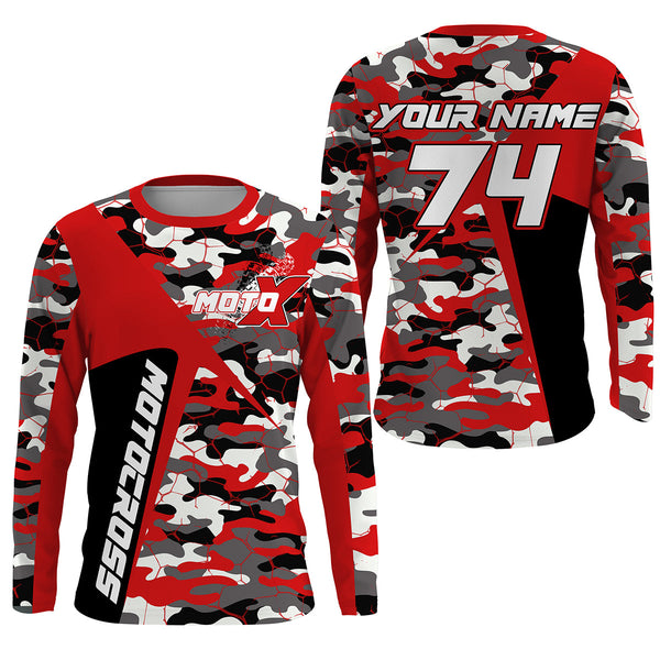 Custom kid men women dirt bike racing jersey MX UV protective red camouflage extreme motorcycle PDT85