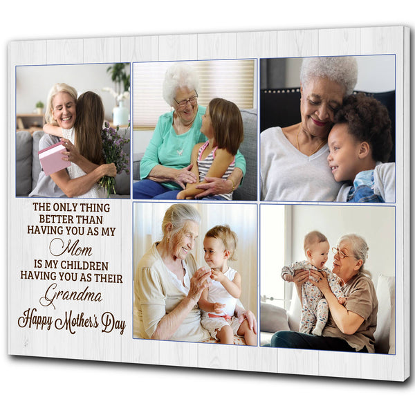 Happy Mother's Day Grandma Canvas - Personalized Photo Collage Gift for Grandmother, Nana & Grandkids Photo Wall Art| N2518