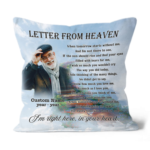 Personalized Memorial Pillow - Letter from Heaven, Sympathy Gift for Loss of Loved One 1-side Print NPL169