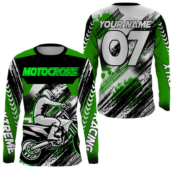 Green custom Motocross jersey uv protective MX shirt for kid men women dirt bike racing racewear PDT294