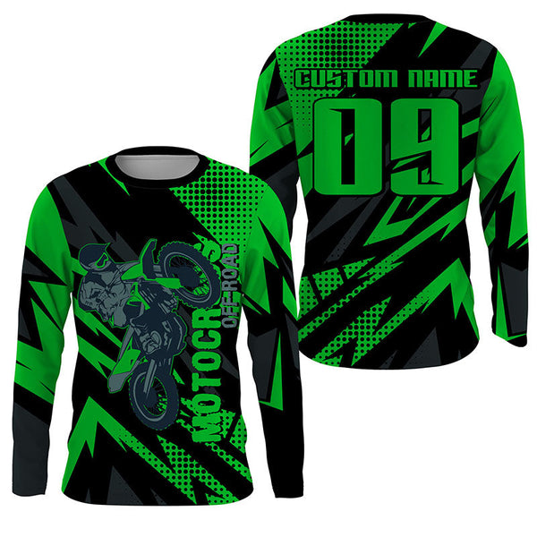 Green UV Custom Motocross Jersey Kid Adult Off-road Dirt Bike Long Sleeves MX Racing Jersey NMS1223