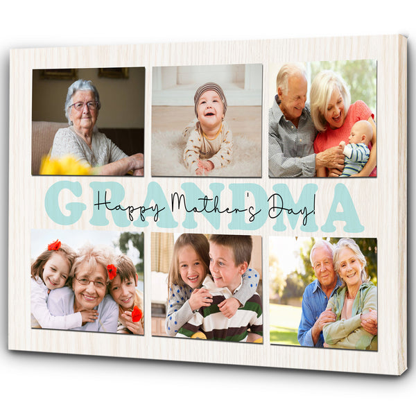Grandma Happy Mothers Day Personalized Canvas Photo Collage, Mothers's Day Gift for Grandmother from Children, Birthday Christmas Keepsake| N2523