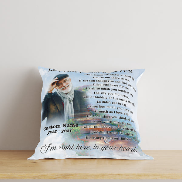 Personalized Memorial Pillow - Letter from Heaven, Sympathy Gift for Loss of Loved One 1-side Print NPL169