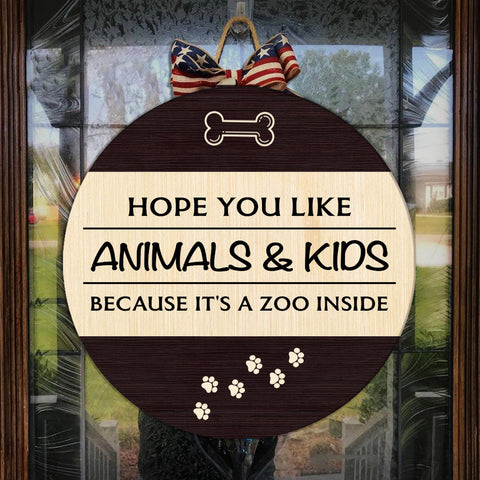 Pet Lover Door Hanger| Animals and Kids Door Hanger| Funny Wooden Door Hanger for Dog Lover, Cat Lover| Pet Sign Pet Lover Decoration for Front Door, Wall, Mantel, Home| JDH31