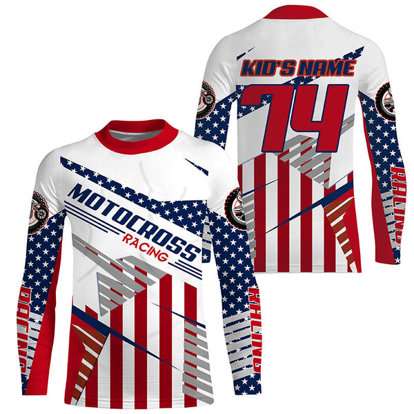 Custom American flag dirt bike jersey youth men women UPF30+ Patriotic Motocross shirt motorcycle PDT351