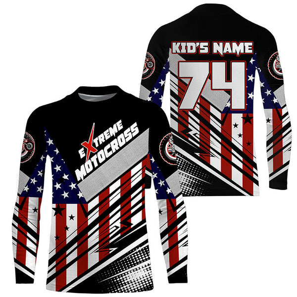 Extreme Motocross kid women men jersey UPF30+ USA flag dirt bike racing Patriotic motorcycle shirt  PDT250