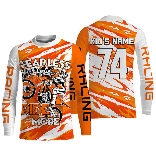 Skull Motocross Jersey Personalized UPF30+ Adult Kid Dirt Bike Racing Fear Less Ride More NMS1232
