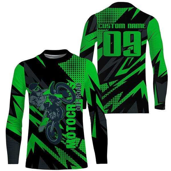 Green UV Custom Motocross Jersey Kid Adult Off-road Dirt Bike Long Sleeves MX Racing Jersey NMS1223