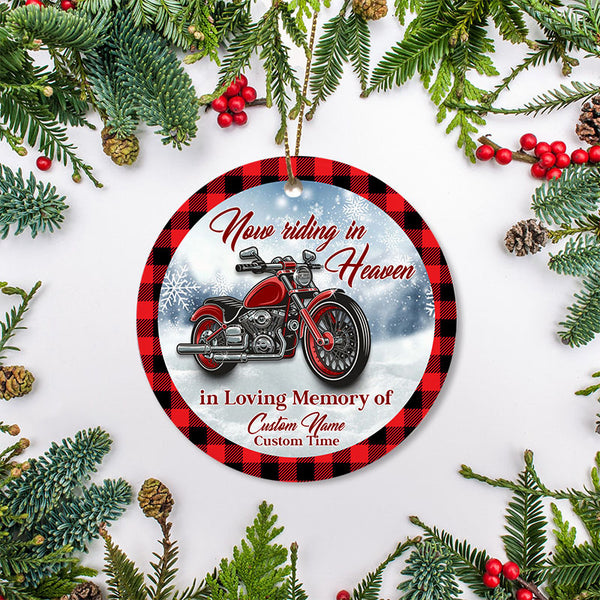Riding In Heaven, Personalized Memorial Ornament, Christmas Memorial Gift For Motorcycle Lovers ODT01