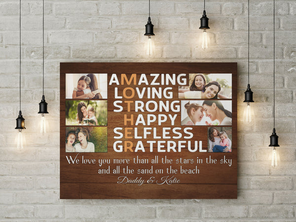 Personalized Mothers Day Canvas Photo Collage, Mother's Day Gift for Mommy Birthday Christmas N2533