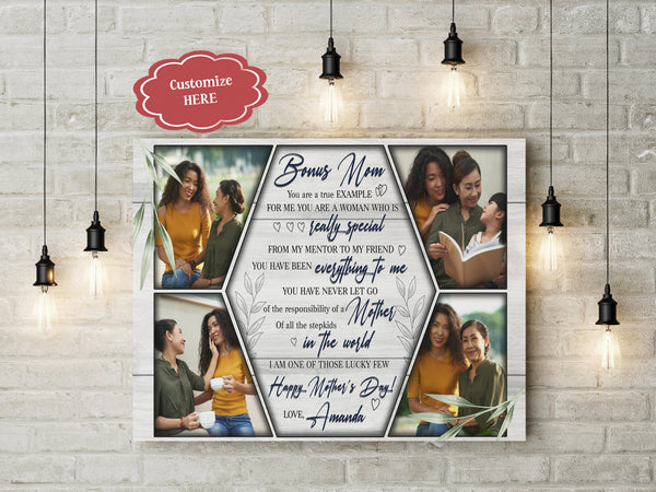 Bonus Mom Personalized Canvas Photo Collage, Step Mom Mother's Day Gift for Bonus Mother| N2513