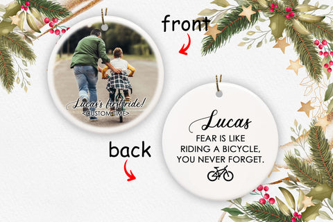 Personalized first ride bicycle ornament for kid, bike ornament, cycling gifts for boys, girls| ONT04