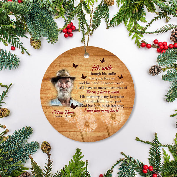 His smile ornament, personalized picture memorial Christmas gift, sympathy poem ornament for loss| ONT115