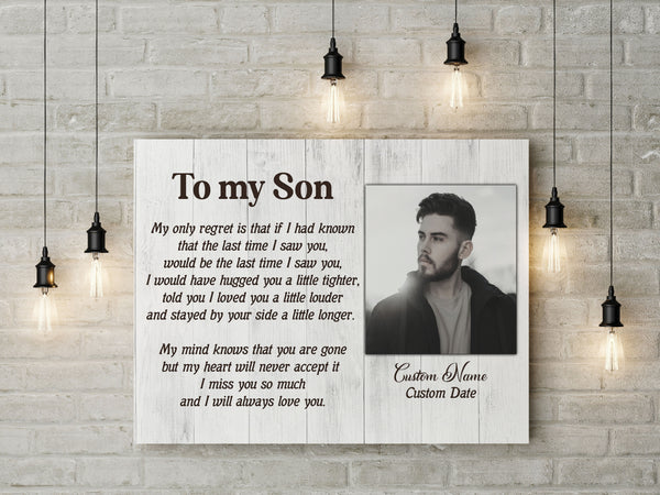 To My Son In Heaven Canvas| Personalized Memorial Canvas| Son Memorial Canvas, Memorial Gift, Son Remembrance| Sympathy, Bereavement Gift, Son in Memory| T1074