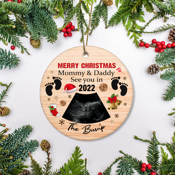 Baby Handprint Ornament| Bump First Christmas to Mommy and Daddy Baby Sonogram Ornament on Christmas OP48