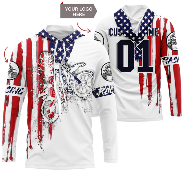 Custom logo dirtbike racing jersey UPF30+ adult kid Patriotic motocross off-road American riders NMS1012