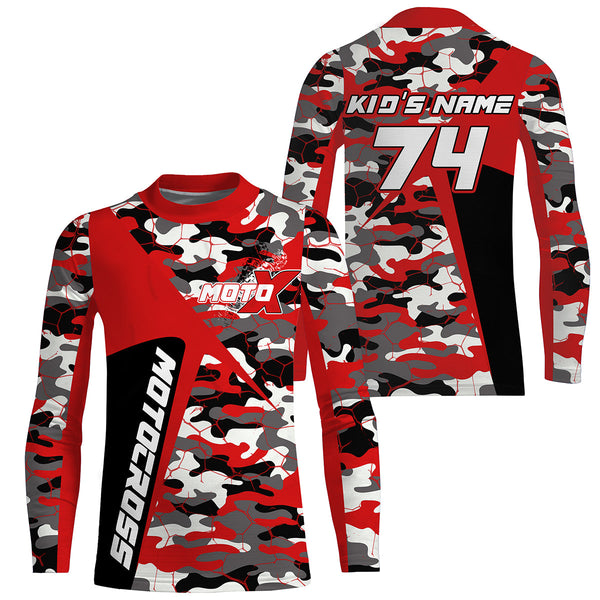 Custom kid men women dirt bike racing jersey MX UV protective red camouflage extreme motorcycle PDT85