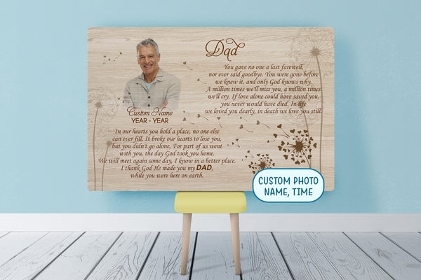Dad Memorial Personalized Canvas - You Gave No One Last Farewell, Sympathy Gift for Loss of Father N2719