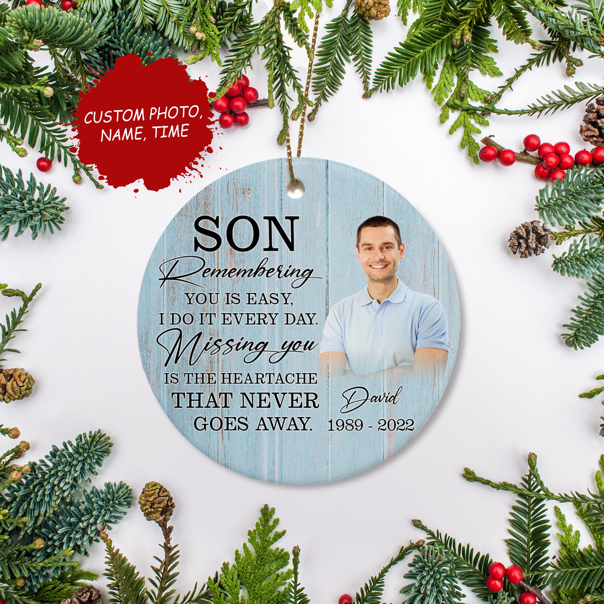 Son in heaven memorial ornament, remembrance Christmas ornament for loss son, keepsake gift| ONT123