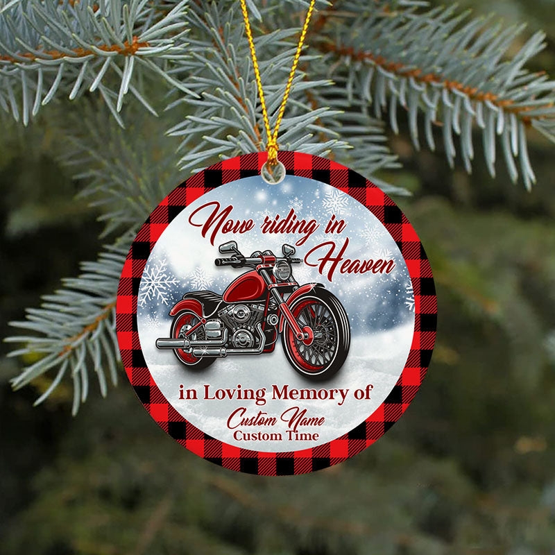 Riding In Heaven, Personalized Memorial Ornament, Christmas Memorial Gift For Motorcycle Lovers ODT01