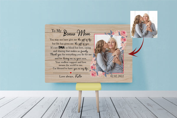 Custom Bonus Mom Canvas| To My Bonus Mom, Step Mom Gift on Mother’s Day, Wedding Picture for Stepmother, Stepmom Gift, Happy Mothers Day, Adoption Gift, Bonus Mom Wall Art| AP569