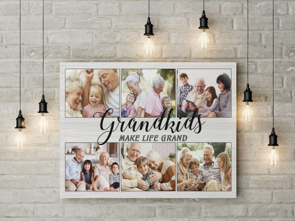 Grandkids Make Life Grand Personalized Canvas Photo Collage, Mothers's Day Gift for Grandmma, Grandparents Christmas Keepsake| N2524