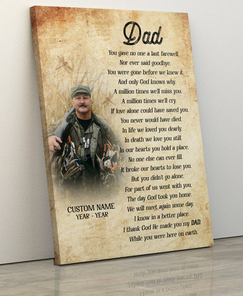 Dad Memorial Canvas Personalized Photo, Sympathy Gift Memorial Gift for Loss of Father Dad in Heaven N2723