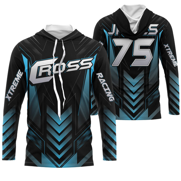Blue kid adult youth Motocross jersey personalized UV protective MX biker cross motorcycle shirt PDT36