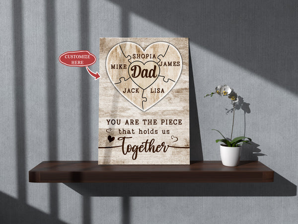 Dad Personalized Canvas Thoughtful Father's Day Gift for Best Dad Ever Custom Names Birthday Christmas| N2555