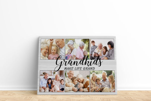 Grandkids Make Life Grand Personalized Canvas Photo Collage, Mothers's Day Gift for Grandmma, Grandparents Christmas Keepsake| N2524