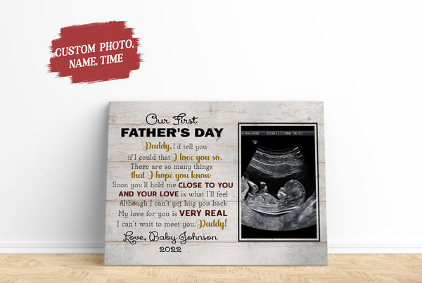 Our First Father's Day Personalized Canvas Dad to Be Gift New Daddy 1st Time Father Gift Custom Sonogram N2557